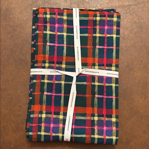 NWT Anthropologie Set of 4 Tartan Dinner Napkins in Blue Patte - Picture 4 of 6